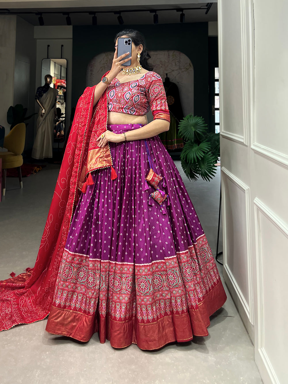 Designer Semi-Stitched Tussar Silk Lehenga Choli | Printed Blouse & Matching Dupatta | Elegant for Wedding, Festival, Reception & Party