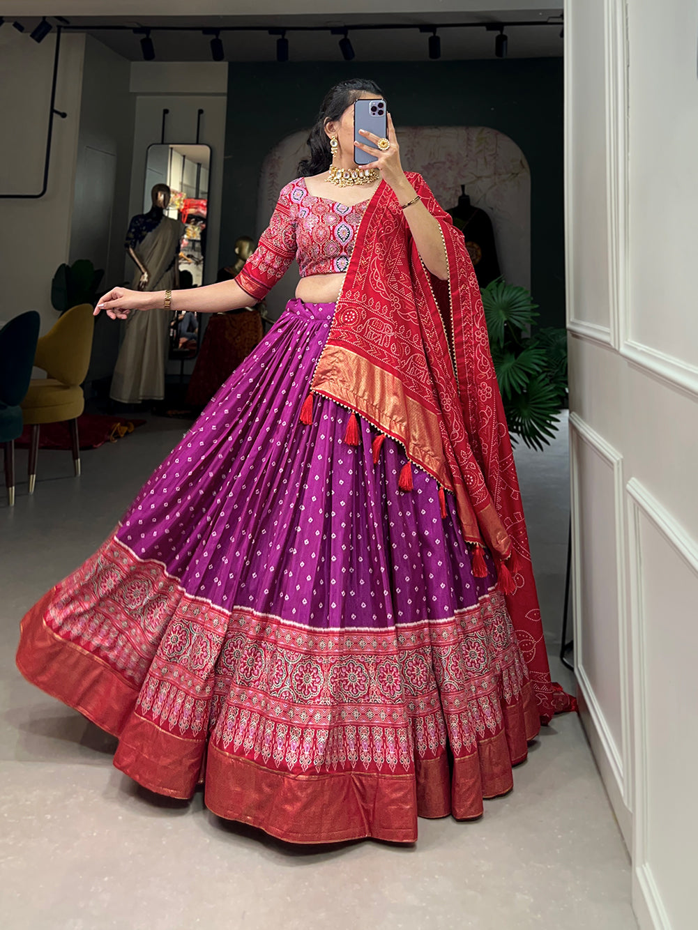 Designer Semi-Stitched Tussar Silk Lehenga Choli | Printed Blouse & Matching Dupatta | Elegant for Wedding, Festival, Reception & Party