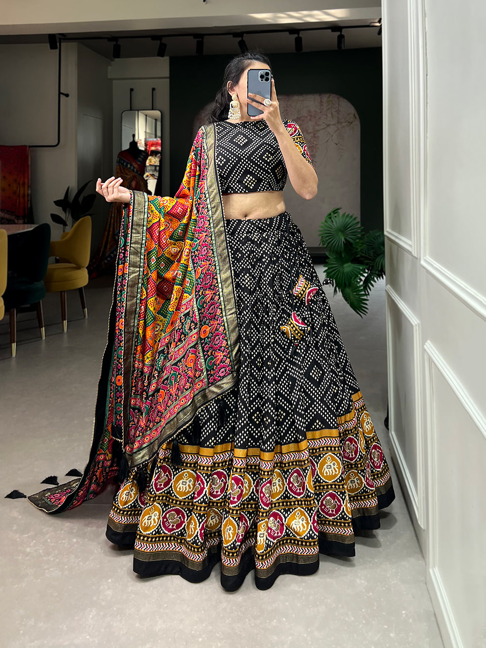 Designer Semi-Stitched Tussar Silk Lehenga Choli | Printed Blouse & Matching Dupatta | Elegant for Wedding, Festival, Reception & Party