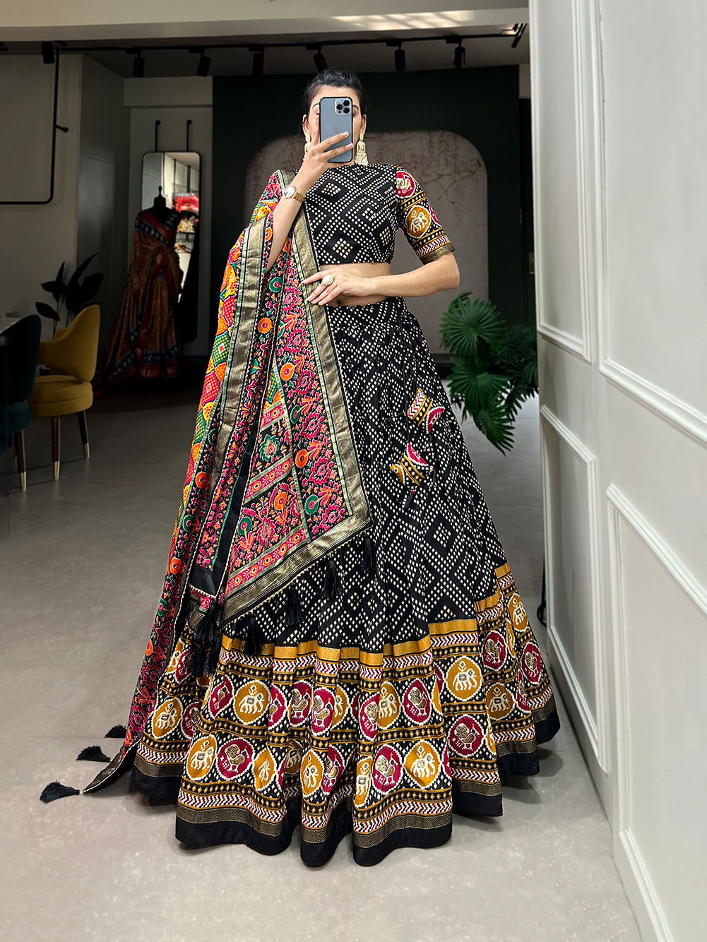 Designer Semi-Stitched Tussar Silk Lehenga Choli | Printed Blouse & Matching Dupatta | Elegant for Wedding, Festival, Reception & Party