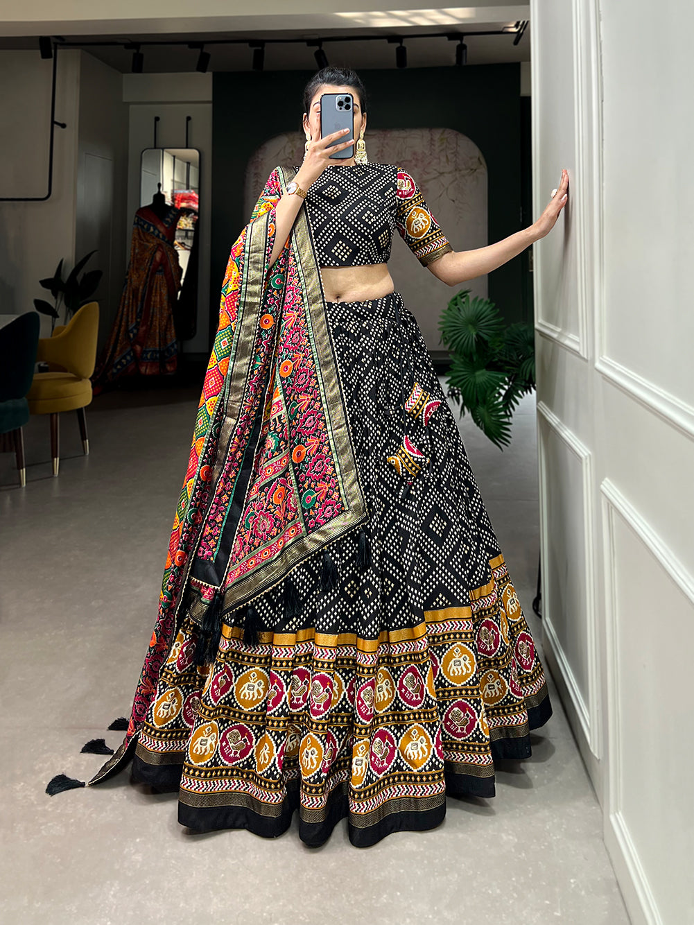 Designer Semi-Stitched Tussar Silk Lehenga Choli | Printed Blouse & Matching Dupatta | Elegant for Wedding, Festival, Reception & Party