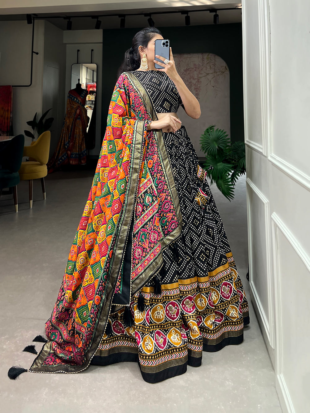 Designer Semi-Stitched Tussar Silk Lehenga Choli | Printed Blouse & Matching Dupatta | Elegant for Wedding, Festival, Reception & Party