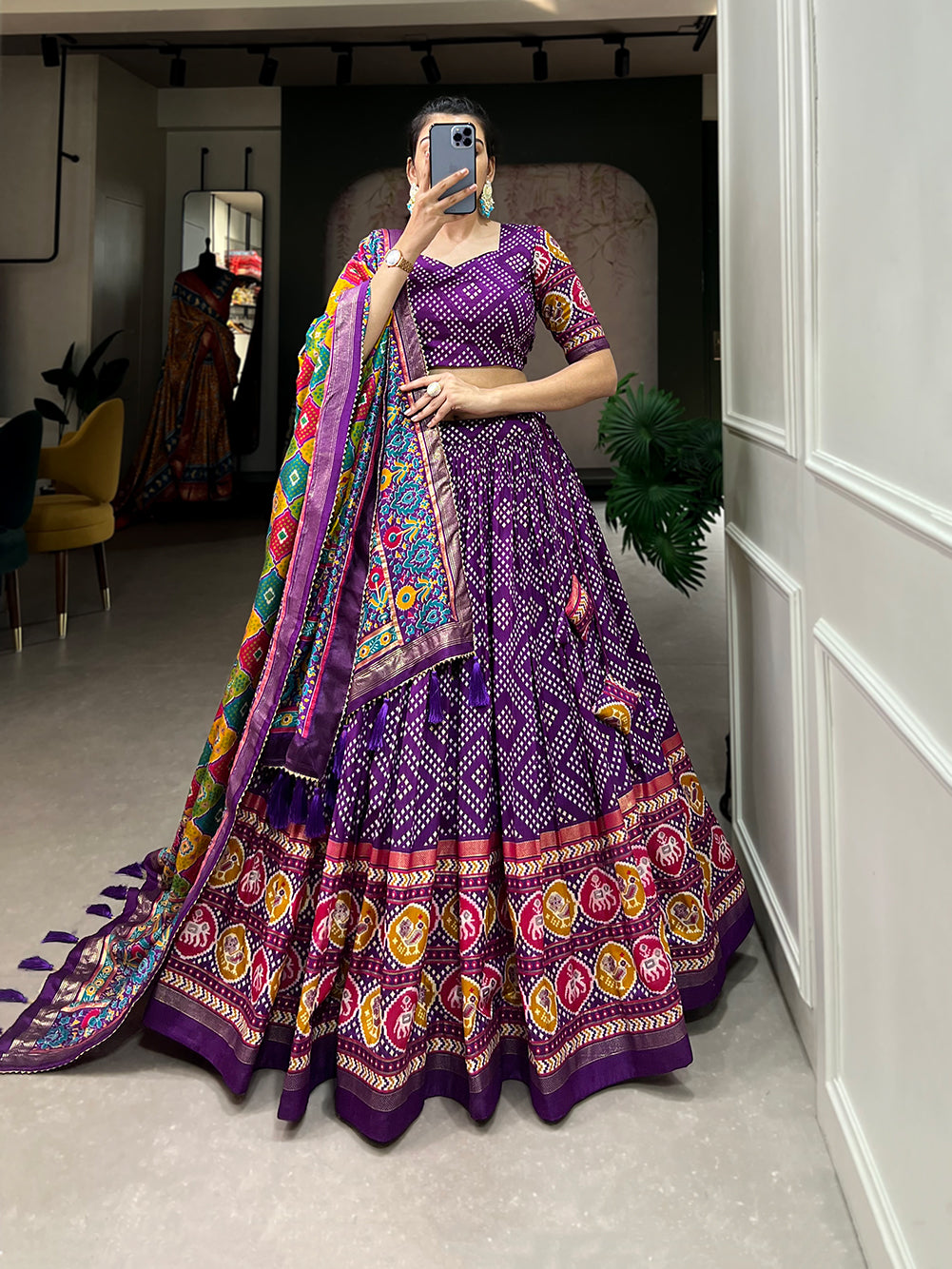 Designer Semi-Stitched Tussar Silk Lehenga Choli | Printed Blouse & Matching Dupatta | Elegant for Wedding, Festival, Reception & Party