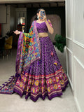 Designer Semi-Stitched Tussar Silk Lehenga Choli | Printed Blouse & Matching Dupatta | Elegant for Wedding, Festival, Reception & Party
