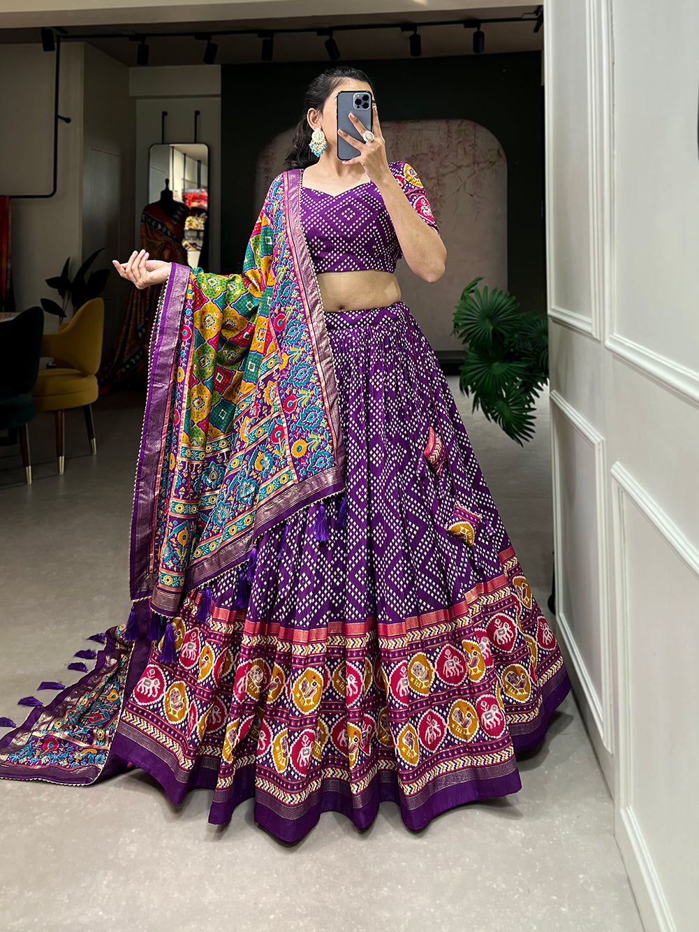 Designer Semi-Stitched Tussar Silk Lehenga Choli | Printed Blouse & Matching Dupatta | Elegant for Wedding, Festival, Reception & Party