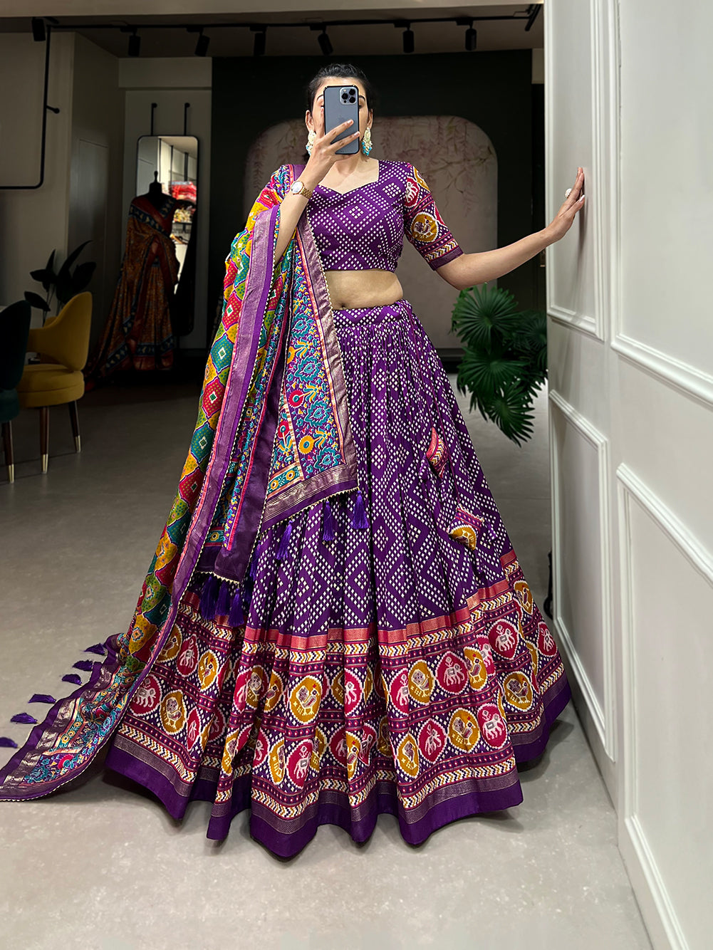 Designer Semi-Stitched Tussar Silk Lehenga Choli | Printed Blouse & Matching Dupatta | Elegant for Wedding, Festival, Reception & Party
