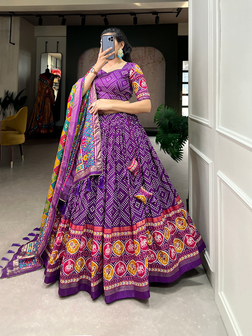 Designer Semi-Stitched Tussar Silk Lehenga Choli | Printed Blouse & Matching Dupatta | Elegant for Wedding, Festival, Reception & Party