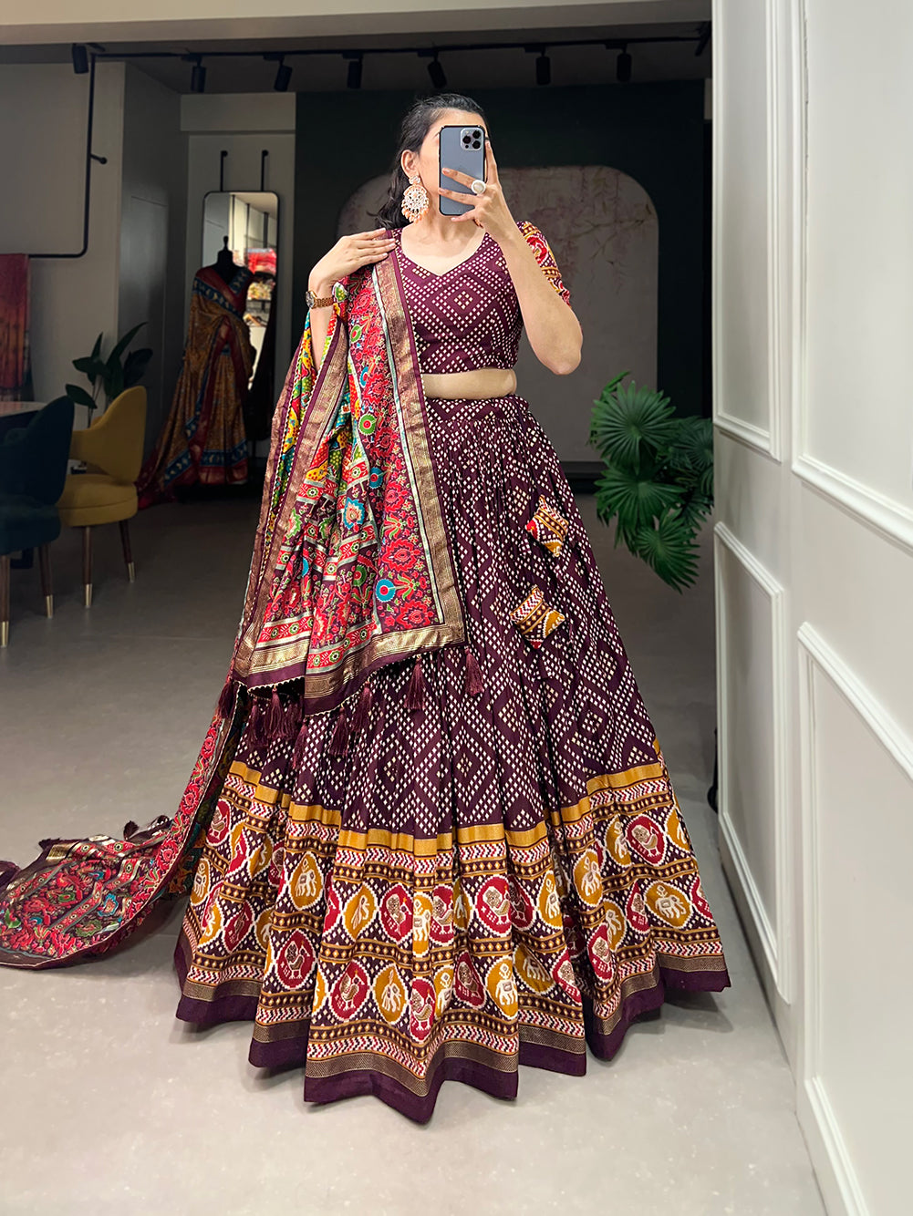 Designer Semi-Stitched Tussar Silk Lehenga Choli | Printed Blouse & Matching Dupatta | Elegant for Wedding, Festival, Reception & Party
