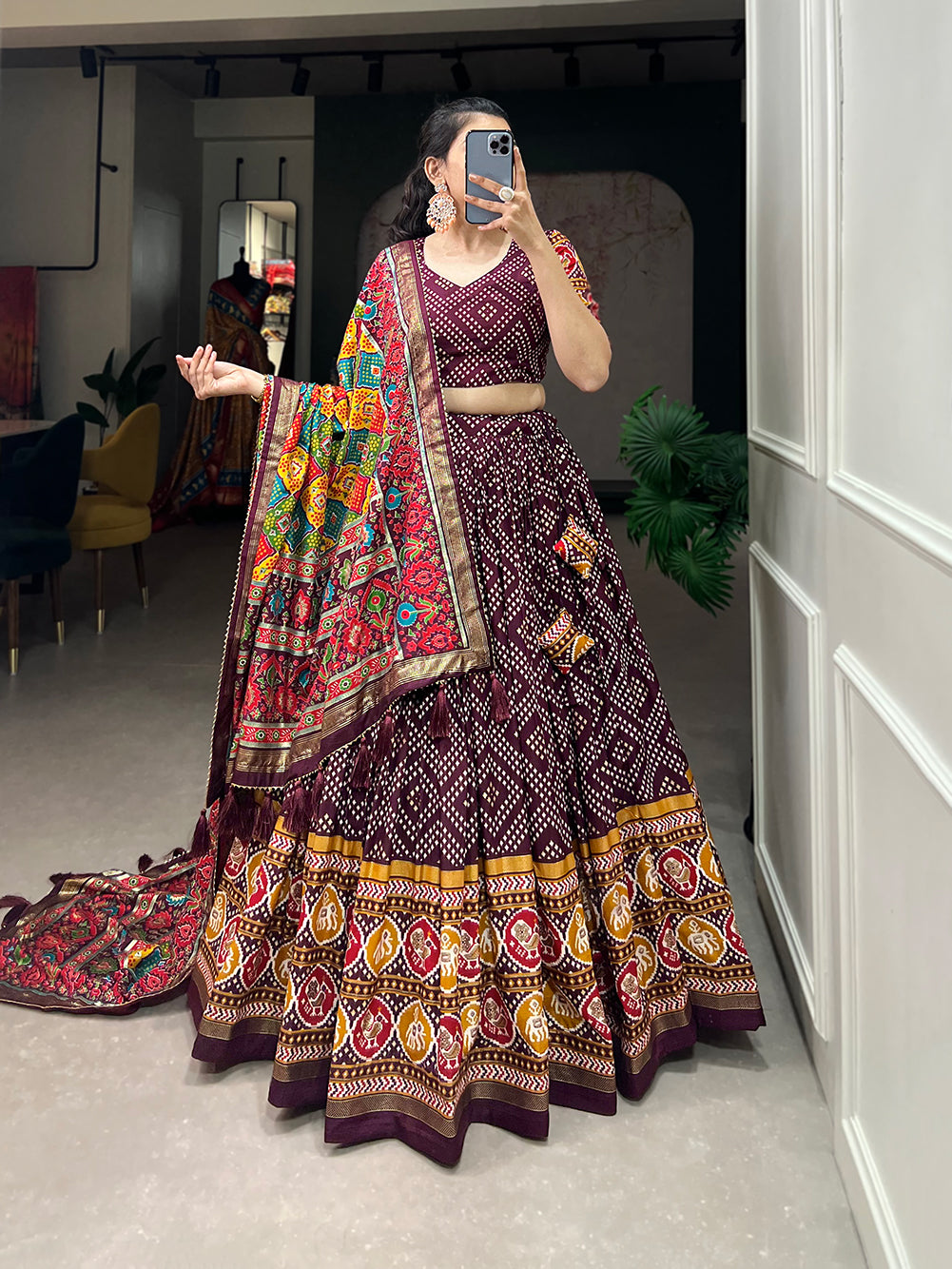 Designer Semi-Stitched Tussar Silk Lehenga Choli | Printed Blouse & Matching Dupatta | Elegant for Wedding, Festival, Reception & Party