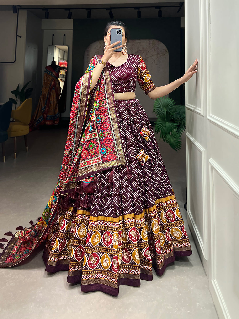 Designer Semi-Stitched Tussar Silk Lehenga Choli | Printed Blouse & Matching Dupatta | Elegant for Wedding, Festival, Reception & Party