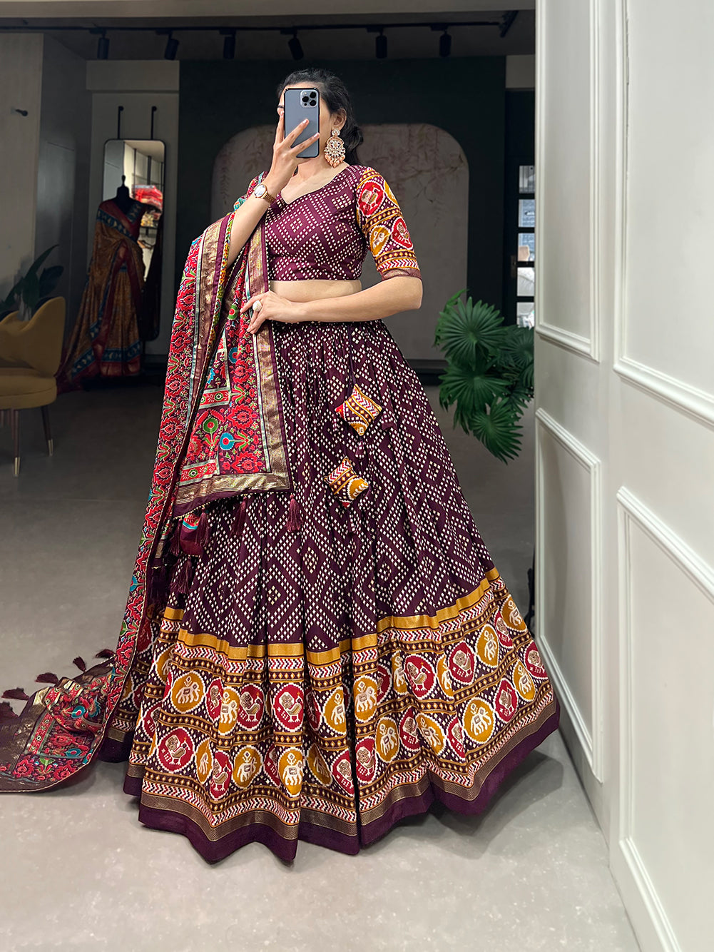 Designer Semi-Stitched Tussar Silk Lehenga Choli | Printed Blouse & Matching Dupatta | Elegant for Wedding, Festival, Reception & Party