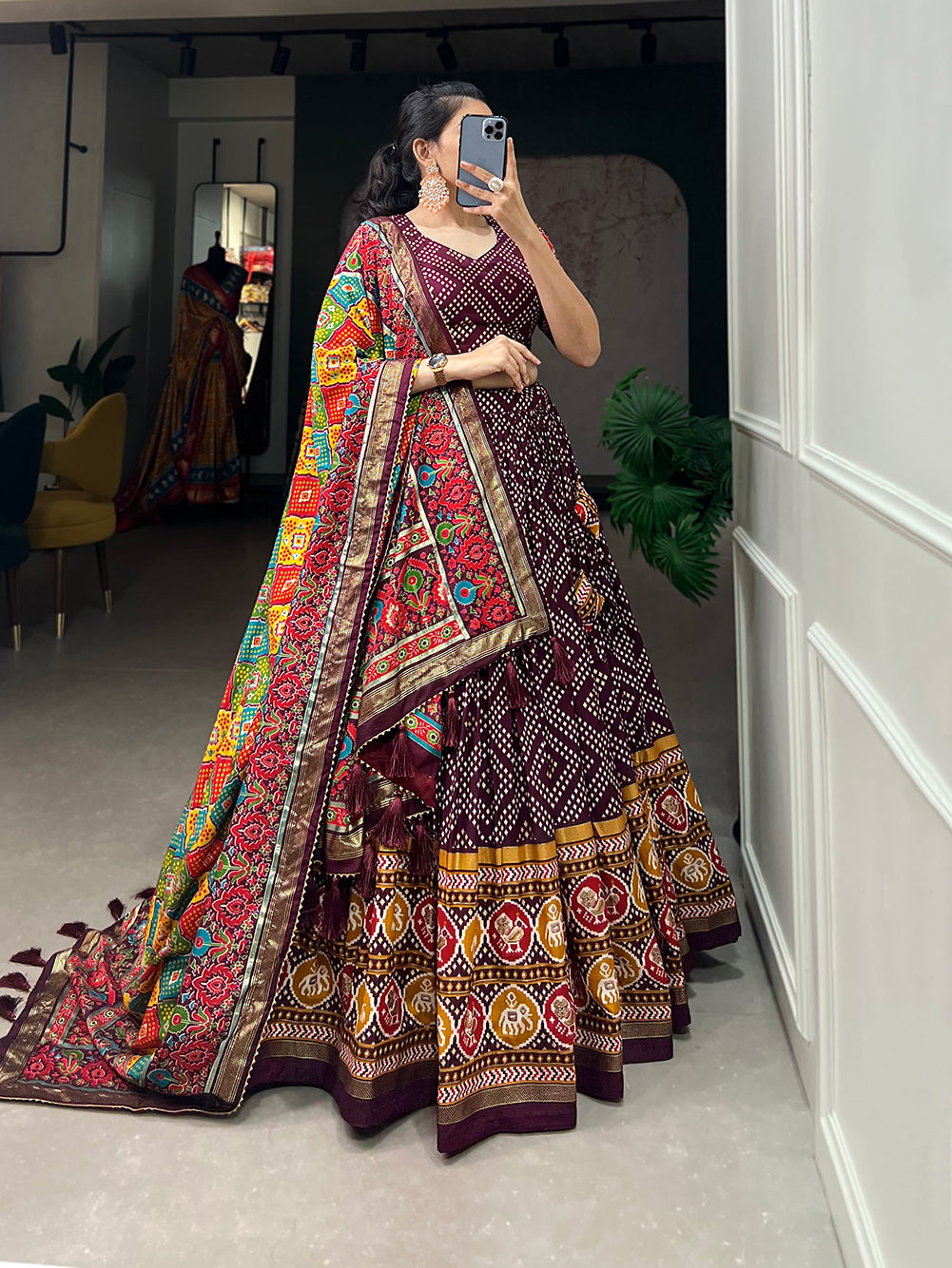 Designer Semi-Stitched Tussar Silk Lehenga Choli | Printed Blouse & Matching Dupatta | Elegant for Wedding, Festival, Reception & Party