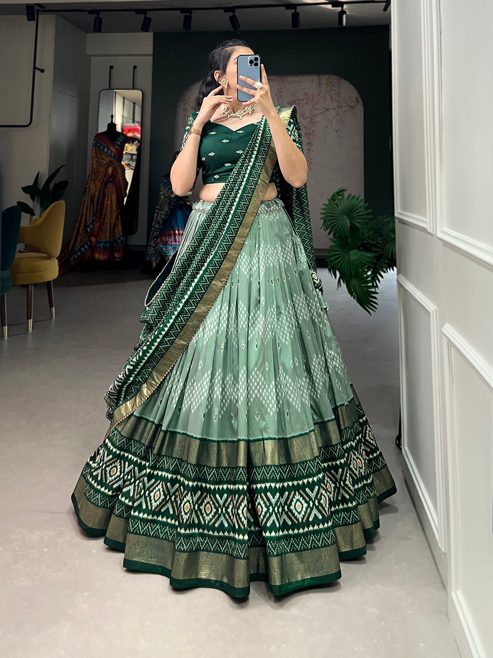 Designer Semi-Stitched Tussar Silk Lehenga Choli | Printed Blouse & Matching Dupatta | Elegant for Wedding, Festival, Reception & Party