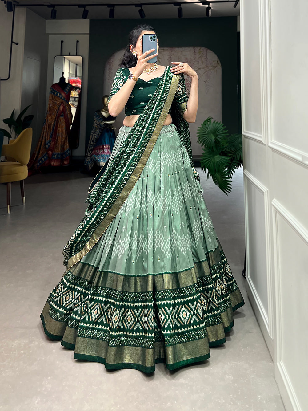 Designer Semi-Stitched Tussar Silk Lehenga Choli | Printed Blouse & Matching Dupatta | Elegant for Wedding, Festival, Reception & Party