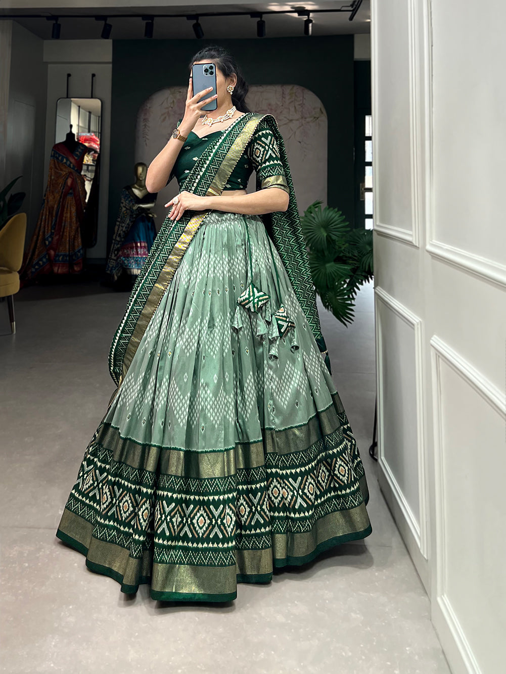 Designer Semi-Stitched Tussar Silk Lehenga Choli | Printed Blouse & Matching Dupatta | Elegant for Wedding, Festival, Reception & Party