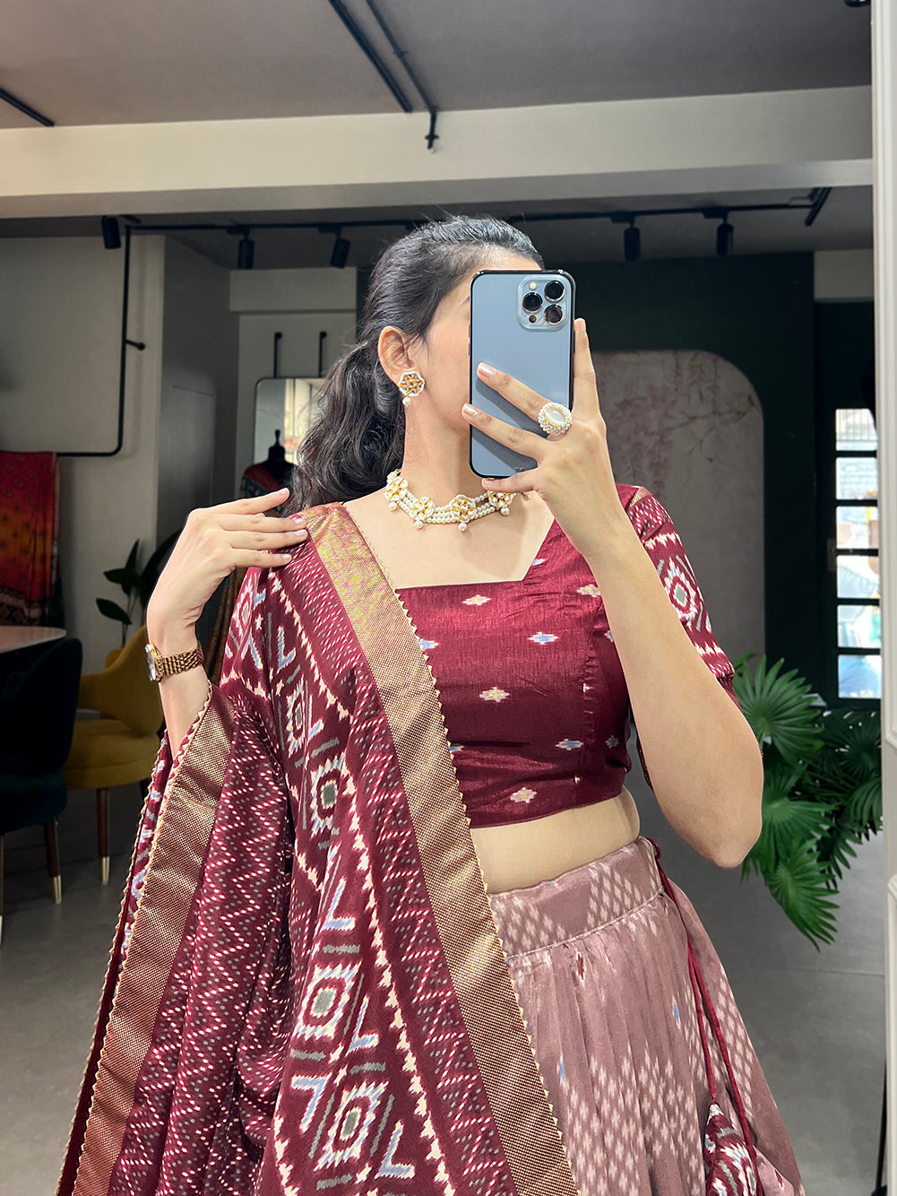 Designer Semi-Stitched Tussar Silk Lehenga Choli | Printed Blouse & Matching Dupatta | Elegant for Wedding, Festival, Reception & Party
