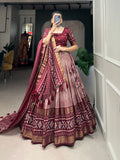 Designer Semi-Stitched Tussar Silk Lehenga Choli | Printed Blouse & Matching Dupatta | Elegant for Wedding, Festival, Reception & Party