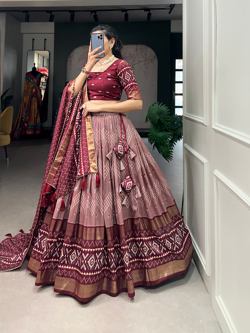 Designer Semi-Stitched Tussar Silk Lehenga Choli | Printed Blouse & Matching Dupatta | Elegant for Wedding, Festival, Reception & Party
