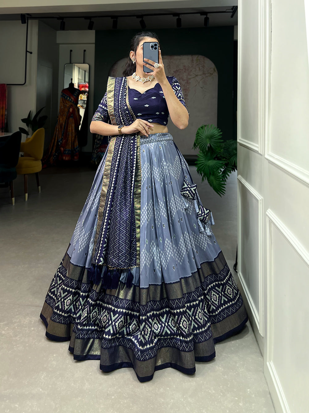 Designer Semi-Stitched Tussar Silk Lehenga Choli | Printed Blouse & Matching Dupatta | Elegant for Wedding, Festival, Reception & Party