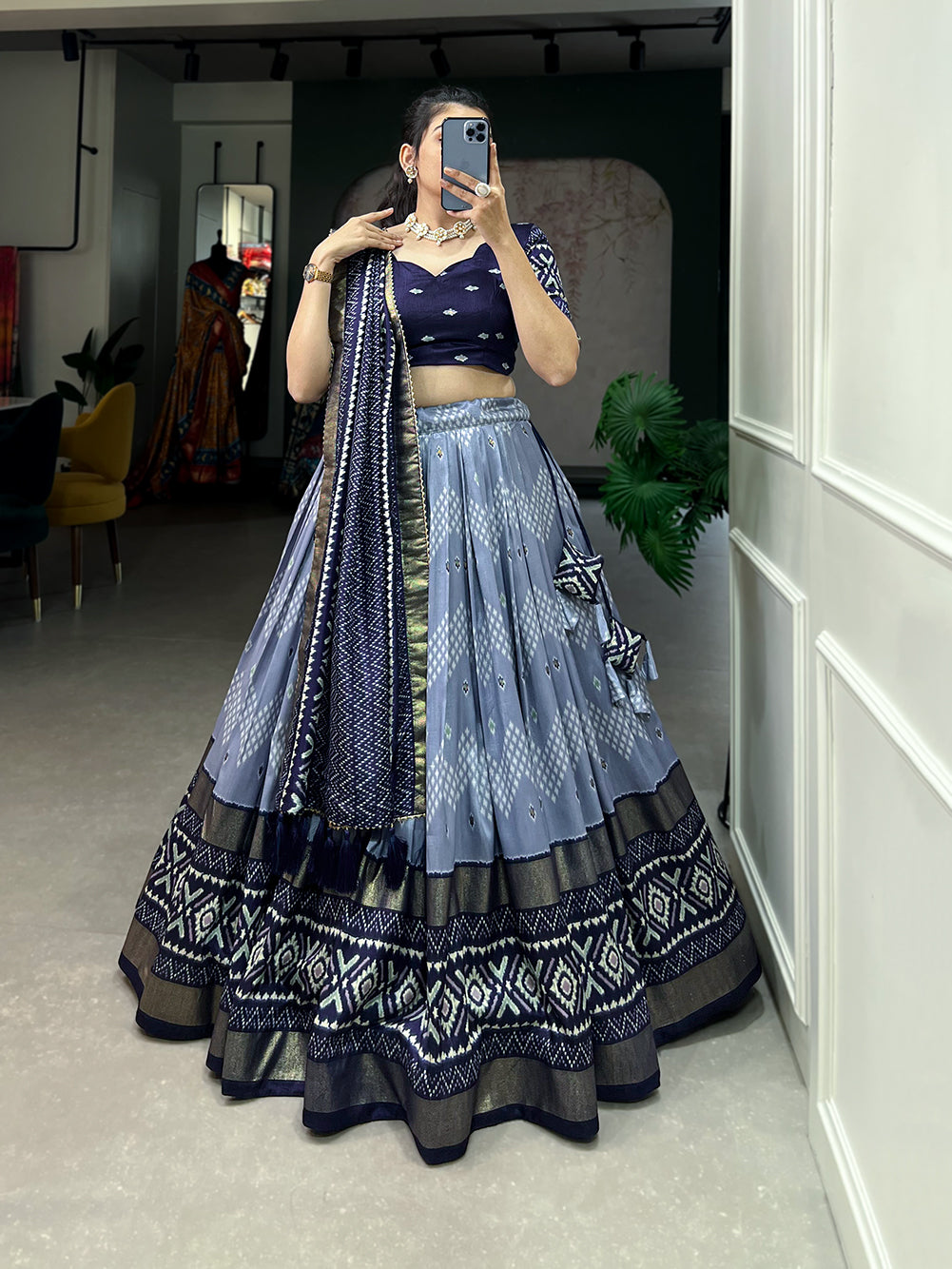 Designer Semi-Stitched Tussar Silk Lehenga Choli | Printed Blouse & Matching Dupatta | Elegant for Wedding, Festival, Reception & Party