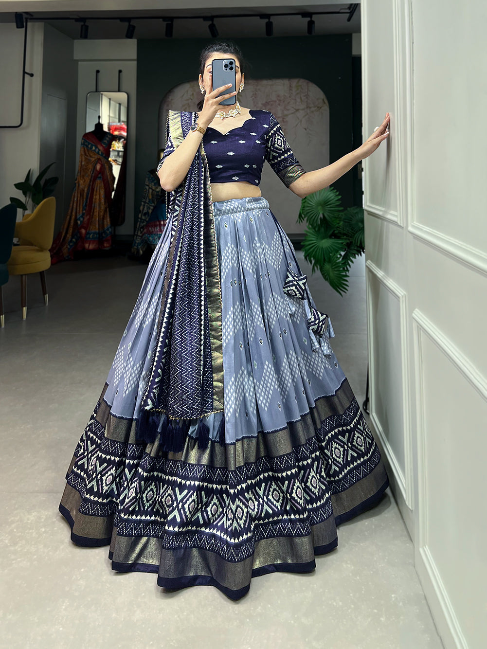Designer Semi-Stitched Tussar Silk Lehenga Choli | Printed Blouse & Matching Dupatta | Elegant for Wedding, Festival, Reception & Party
