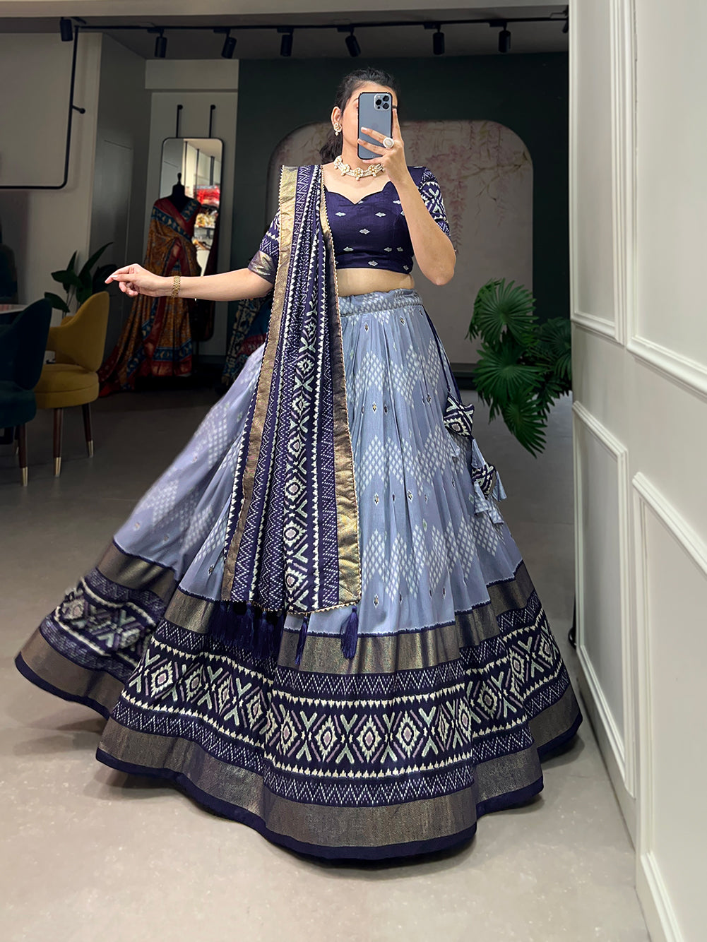 Designer Semi-Stitched Tussar Silk Lehenga Choli | Printed Blouse & Matching Dupatta | Elegant for Wedding, Festival, Reception & Party