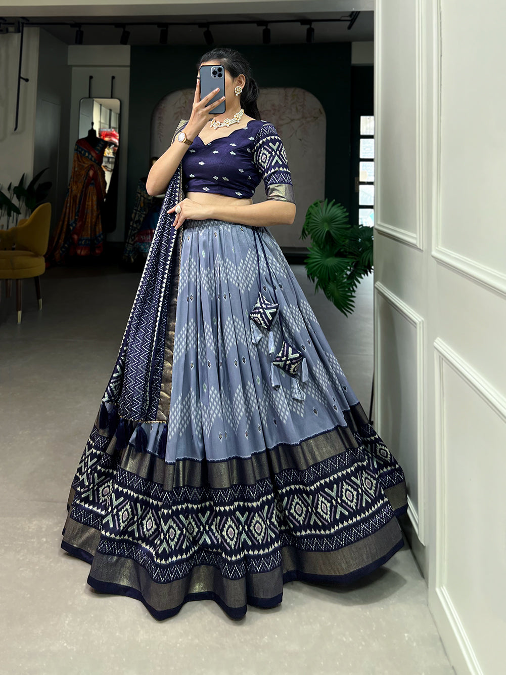 Designer Semi-Stitched Tussar Silk Lehenga Choli | Printed Blouse & Matching Dupatta | Elegant for Wedding, Festival, Reception & Party