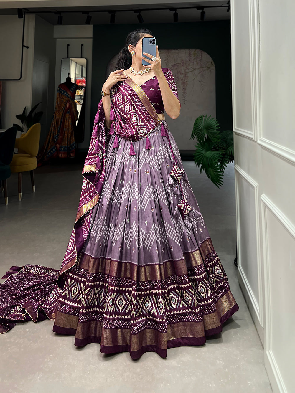 Designer Semi-Stitched Tussar Silk Lehenga Choli | Printed Blouse & Matching Dupatta | Elegant for Wedding, Festival, Reception & Party