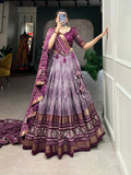 Designer Semi-Stitched Tussar Silk Lehenga Choli | Printed Blouse & Matching Dupatta | Elegant for Wedding, Festival, Reception & Party