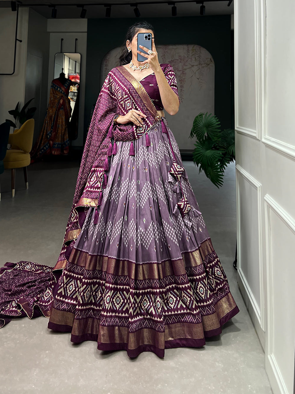 Designer Semi-Stitched Tussar Silk Lehenga Choli | Printed Blouse & Matching Dupatta | Elegant for Wedding, Festival, Reception & Party