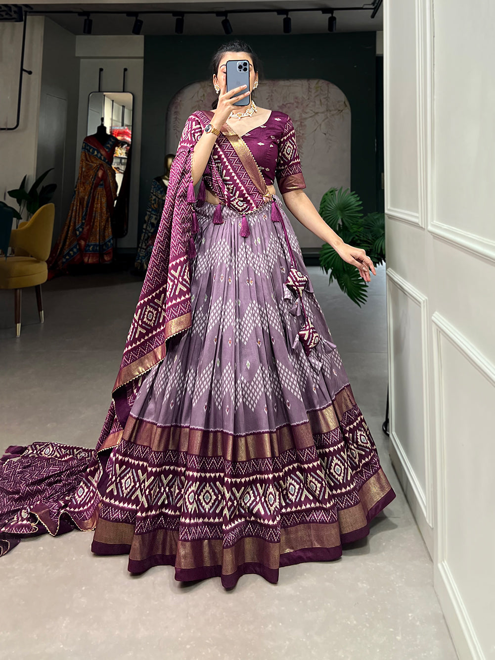 Designer Semi-Stitched Tussar Silk Lehenga Choli | Printed Blouse & Matching Dupatta | Elegant for Wedding, Festival, Reception & Party