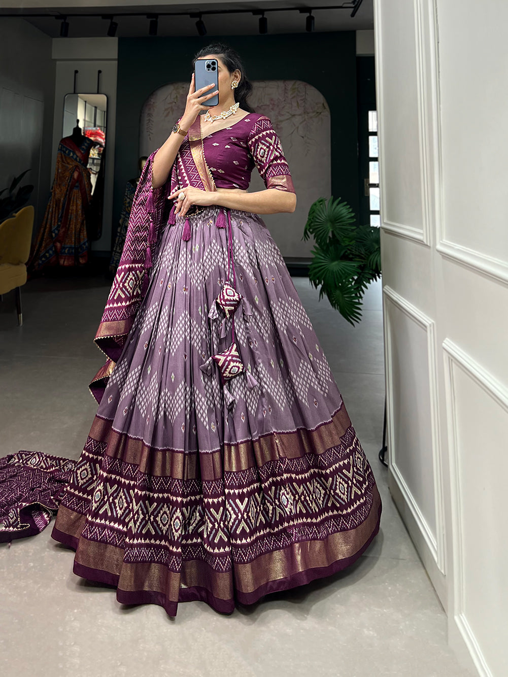 Designer Semi-Stitched Tussar Silk Lehenga Choli | Printed Blouse & Matching Dupatta | Elegant for Wedding, Festival, Reception & Party