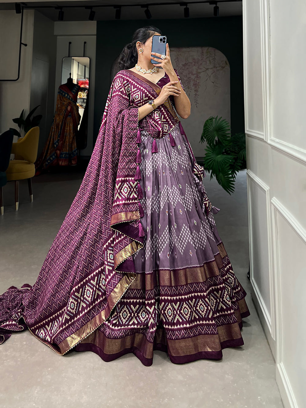 Designer Semi-Stitched Tussar Silk Lehenga Choli | Printed Blouse & Matching Dupatta | Elegant for Wedding, Festival, Reception & Party