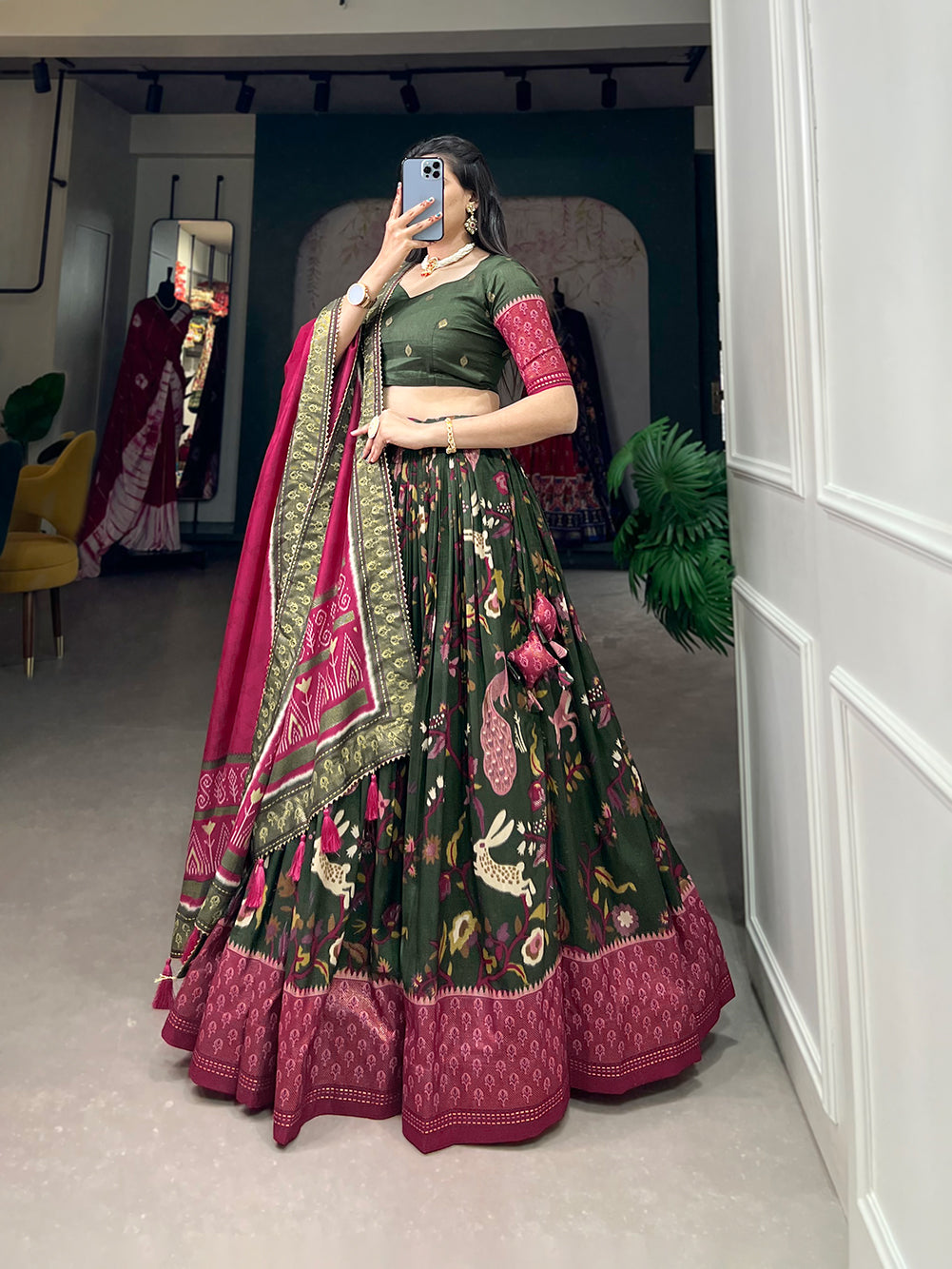 Designer Semi-Stitched Tussar Silk Lehenga Choli | Printed Blouse & Matching Dupatta | Elegant for Wedding, Festival, Reception & Party