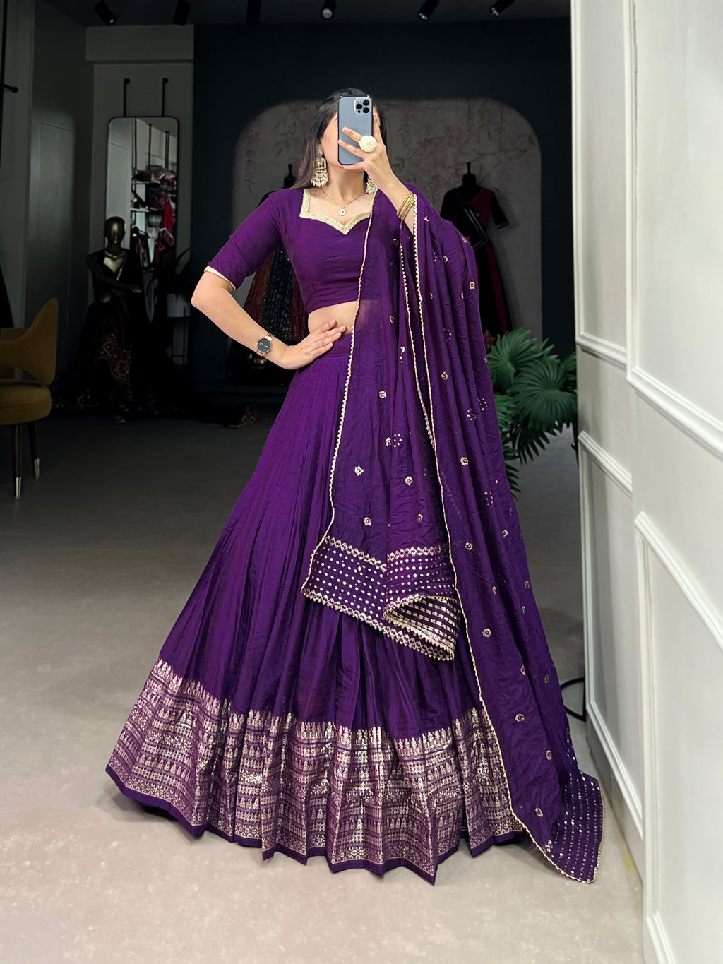 Designer Semi-Stitched Tussar Silk Lehenga Choli | Printed Blouse & Matching Dupatta | Elegant for Wedding, Festival, Reception & Party