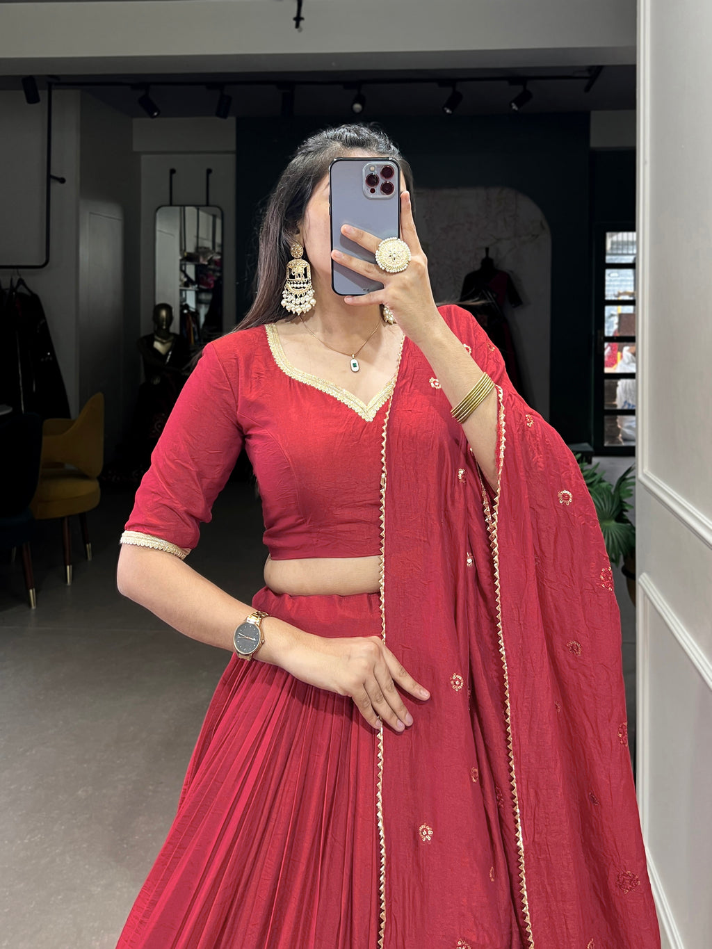 Designer Semi-Stitched Tussar Silk Lehenga Choli | Printed Blouse & Matching Dupatta | Elegant for Wedding, Festival, Reception & Party