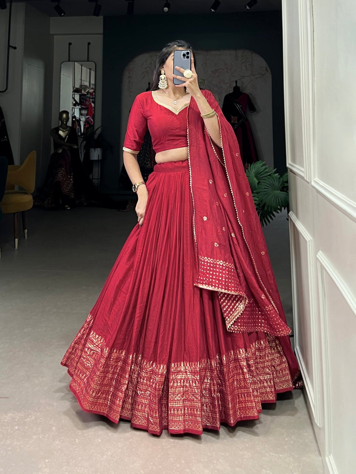 Designer Semi-Stitched Tussar Silk Lehenga Choli | Printed Blouse & Matching Dupatta | Elegant for Wedding, Festival, Reception & Party