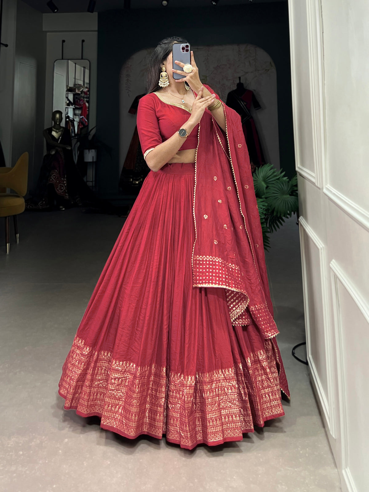 Designer Semi-Stitched Tussar Silk Lehenga Choli | Printed Blouse & Matching Dupatta | Elegant for Wedding, Festival, Reception & Party