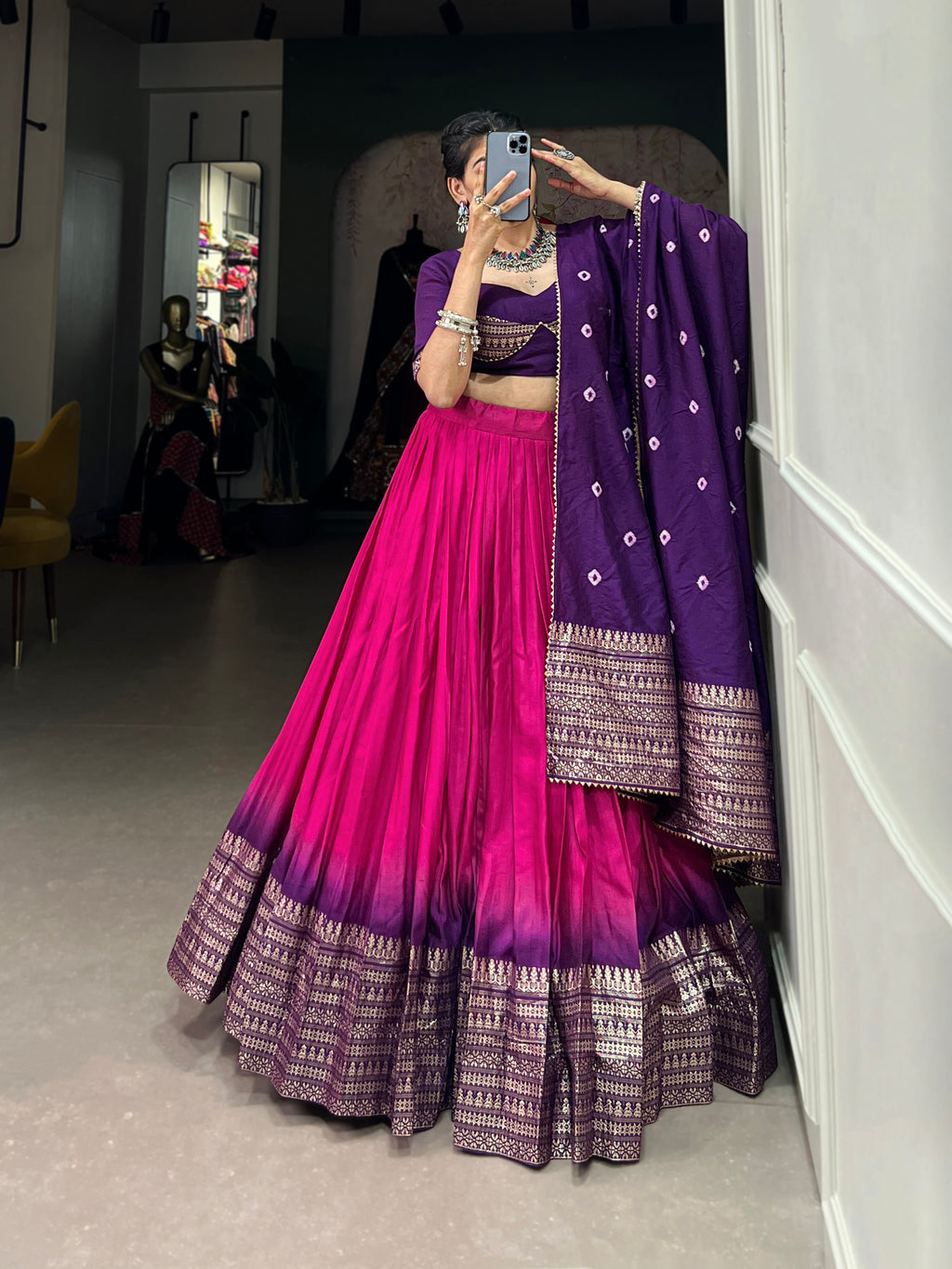 Designer Semi-Stitched Tussar Silk Lehenga Choli | Printed Blouse & Matching Dupatta | Elegant for Wedding, Festival, Reception & Party