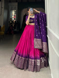 Designer Semi-Stitched Tussar Silk Lehenga Choli | Printed Blouse & Matching Dupatta | Elegant for Wedding, Festival, Reception & Party