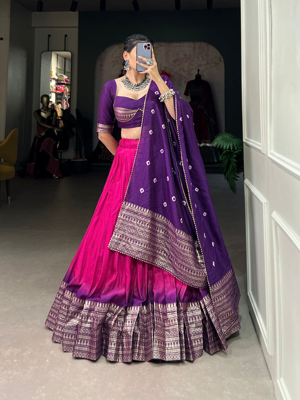 Designer Semi-Stitched Tussar Silk Lehenga Choli | Printed Blouse & Matching Dupatta | Elegant for Wedding, Festival, Reception & Party