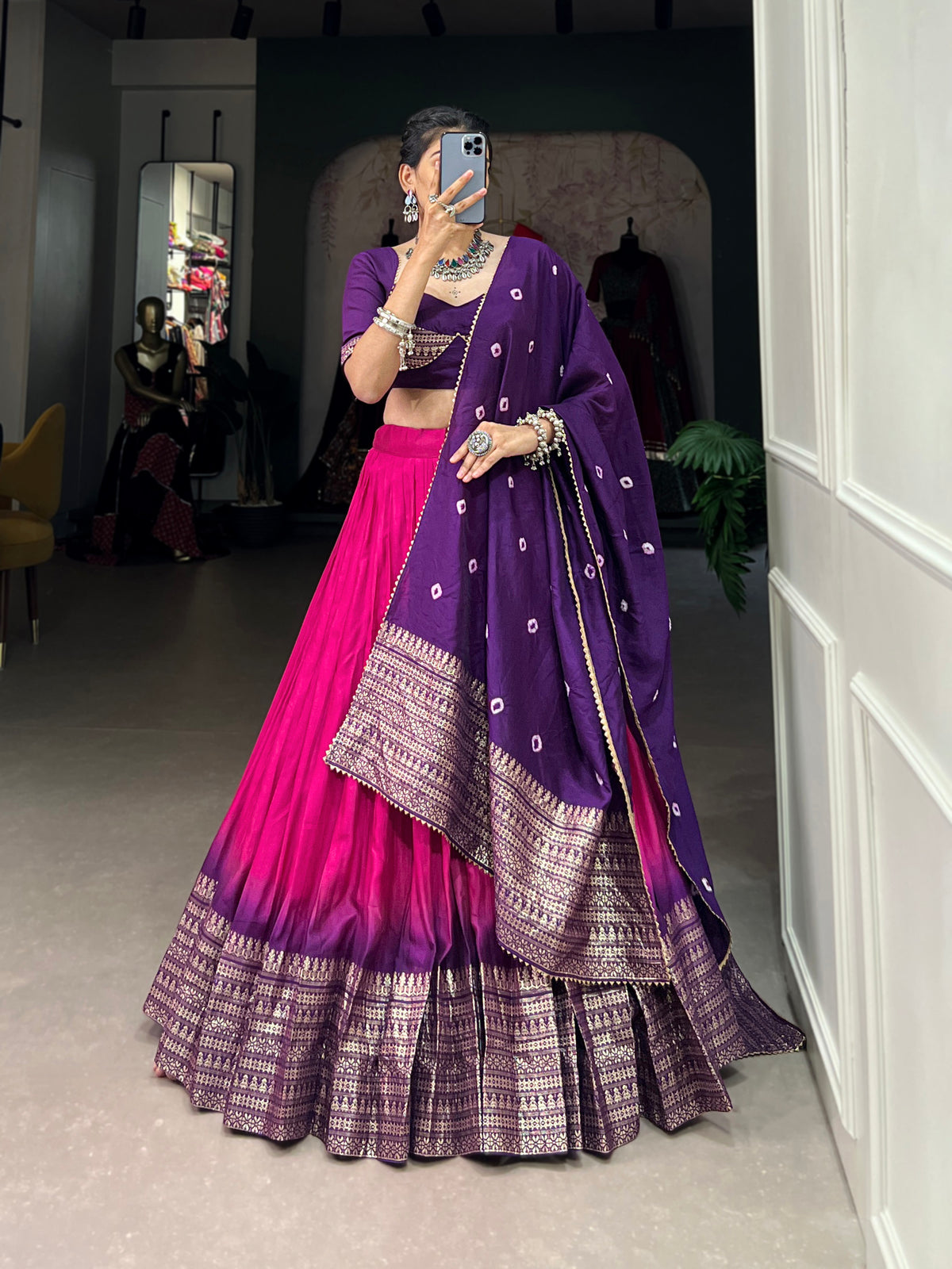 Designer Semi-Stitched Tussar Silk Lehenga Choli | Printed Blouse & Matching Dupatta | Elegant for Wedding, Festival, Reception & Party