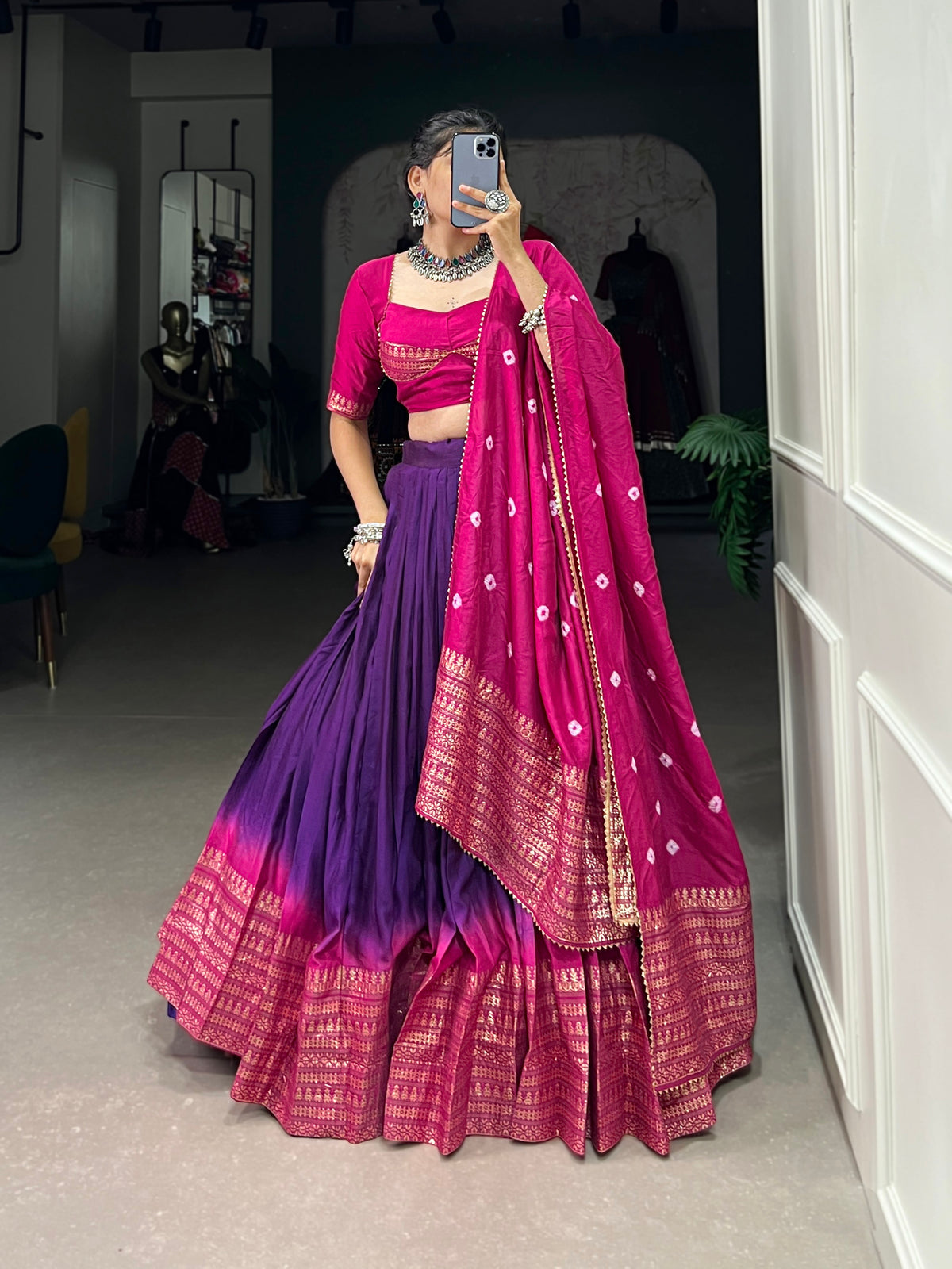 Designer Semi-Stitched Tussar Silk Lehenga Choli | Printed Blouse & Matching Dupatta | Elegant for Wedding, Festival, Reception & Party