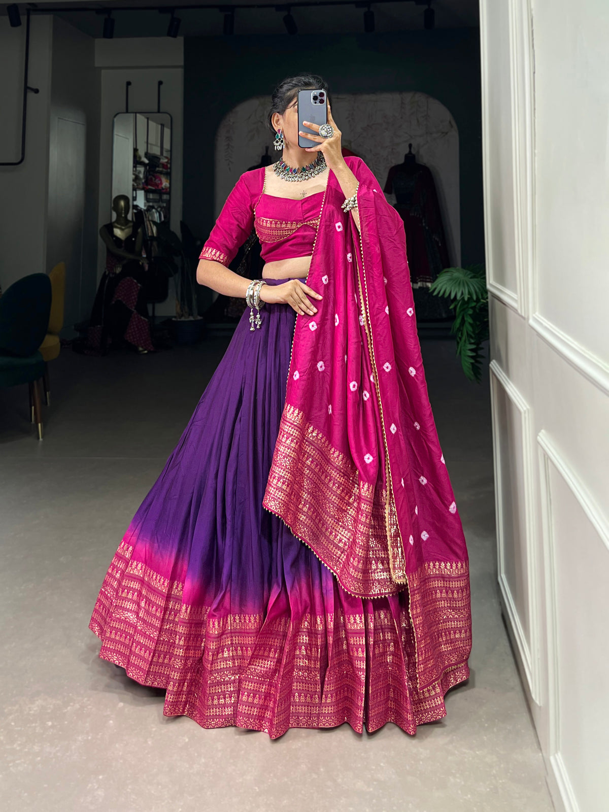 Designer Semi-Stitched Tussar Silk Lehenga Choli | Printed Blouse & Matching Dupatta | Elegant for Wedding, Festival, Reception & Party