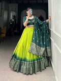 Designer Semi-Stitched Tussar Silk Lehenga Choli | Printed Blouse & Matching Dupatta | Elegant for Wedding, Festival, Reception & Party