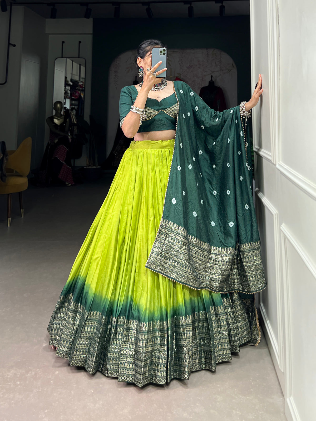 Designer Semi-Stitched Tussar Silk Lehenga Choli | Printed Blouse & Matching Dupatta | Elegant for Wedding, Festival, Reception & Party