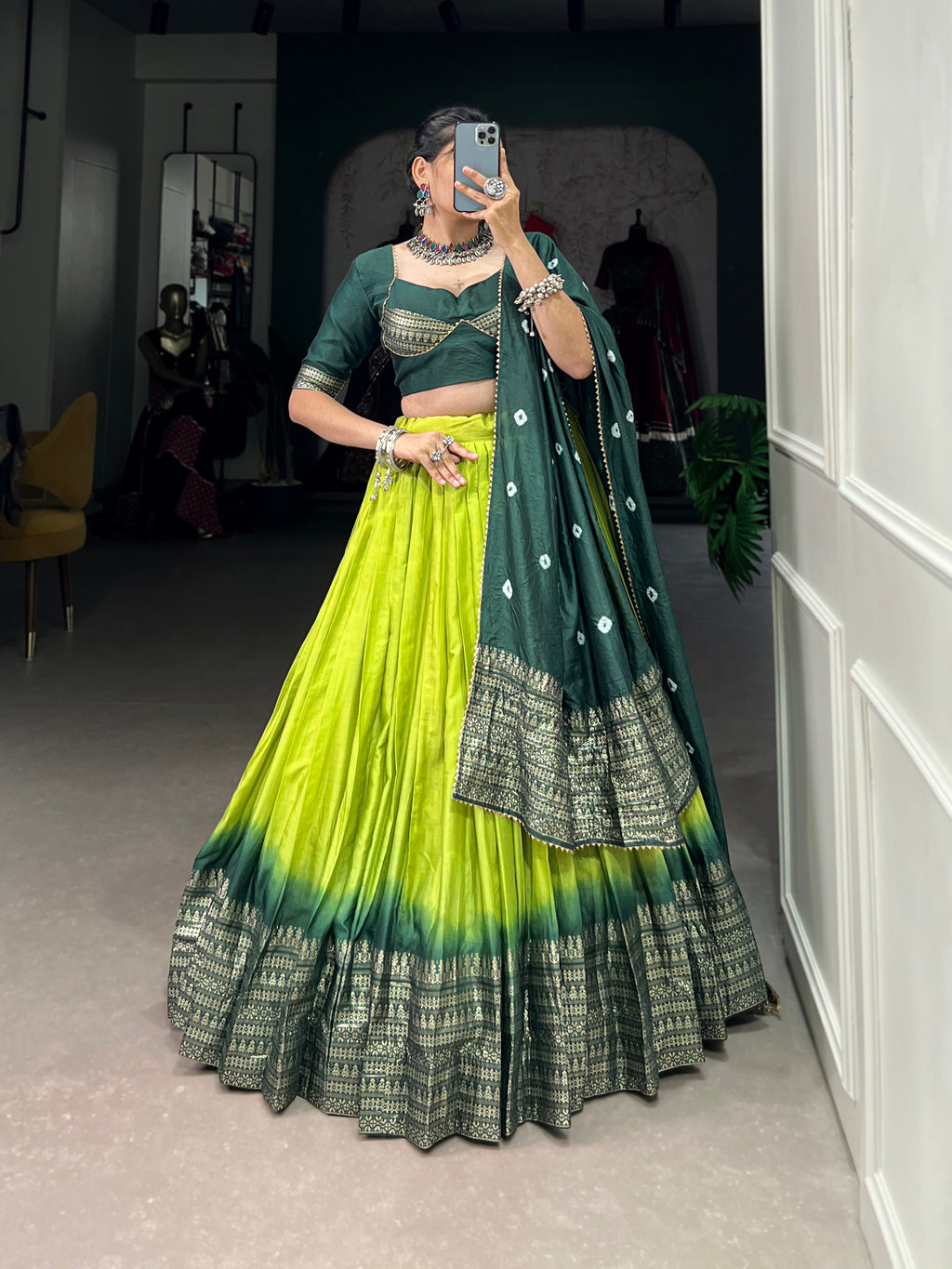 Designer Semi-Stitched Tussar Silk Lehenga Choli | Printed Blouse & Matching Dupatta | Elegant for Wedding, Festival, Reception & Party