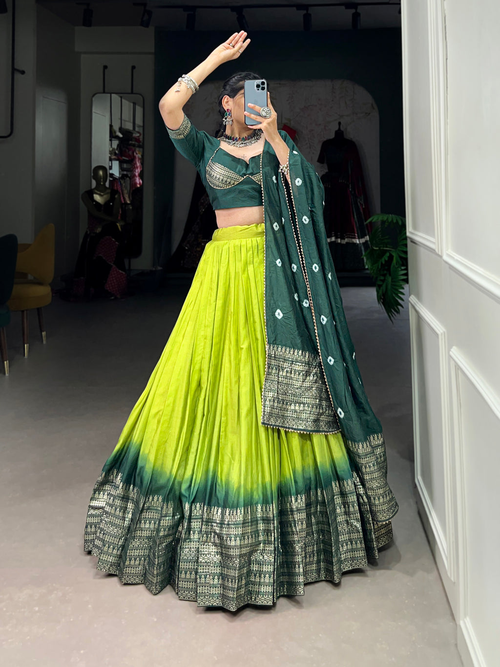 Designer Semi-Stitched Tussar Silk Lehenga Choli | Printed Blouse & Matching Dupatta | Elegant for Wedding, Festival, Reception & Party