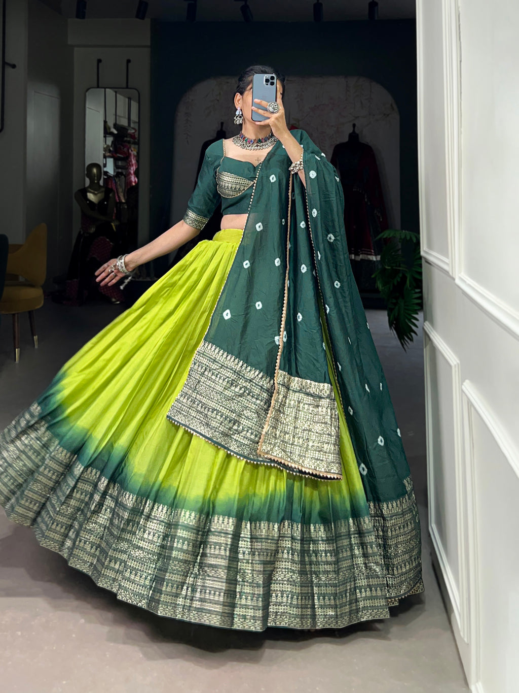 Designer Semi-Stitched Tussar Silk Lehenga Choli | Printed Blouse & Matching Dupatta | Elegant for Wedding, Festival, Reception & Party