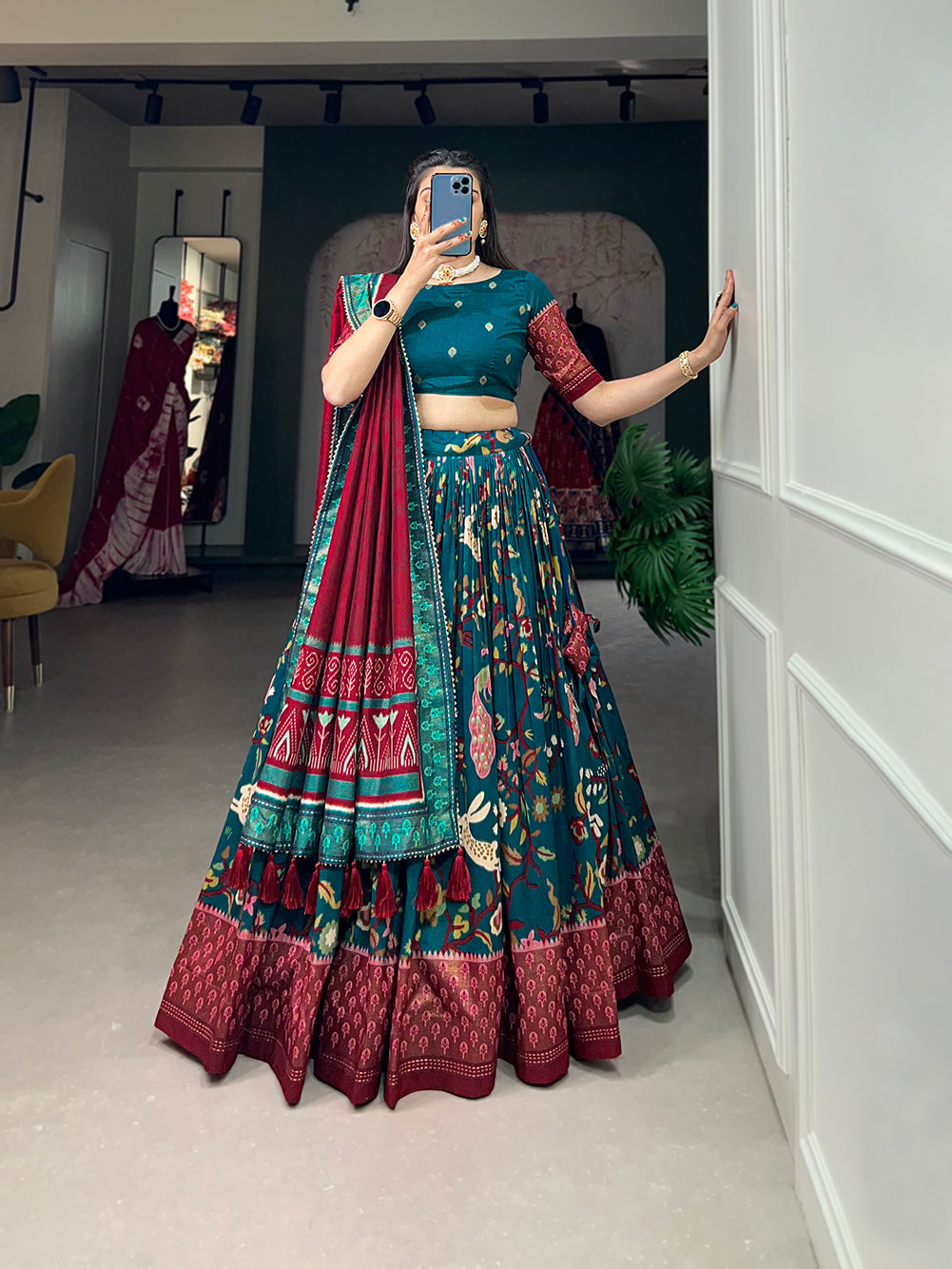 Designer Semi-Stitched Tussar Silk Lehenga Choli | Printed Blouse & Matching Dupatta | Elegant for Wedding, Festival, Reception & Party